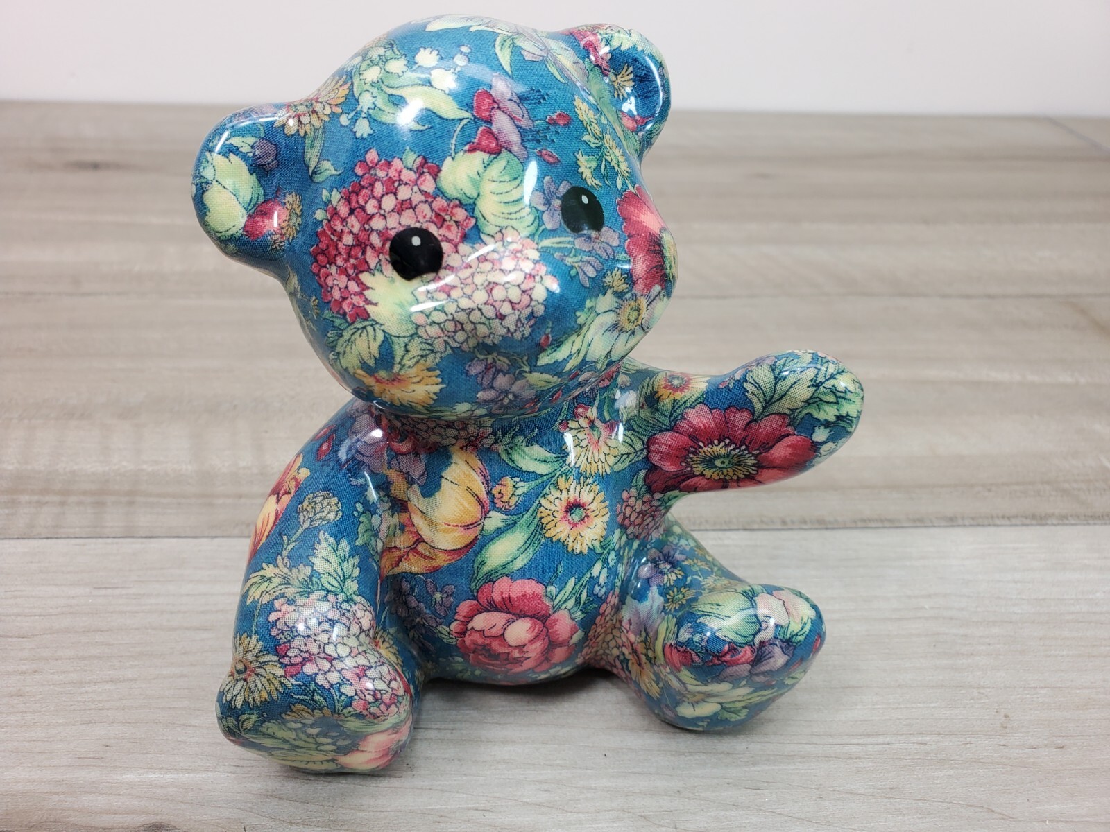 Vintage Porcelain Patchworks Joan Baker Designs Bear Figurine Figure Floral