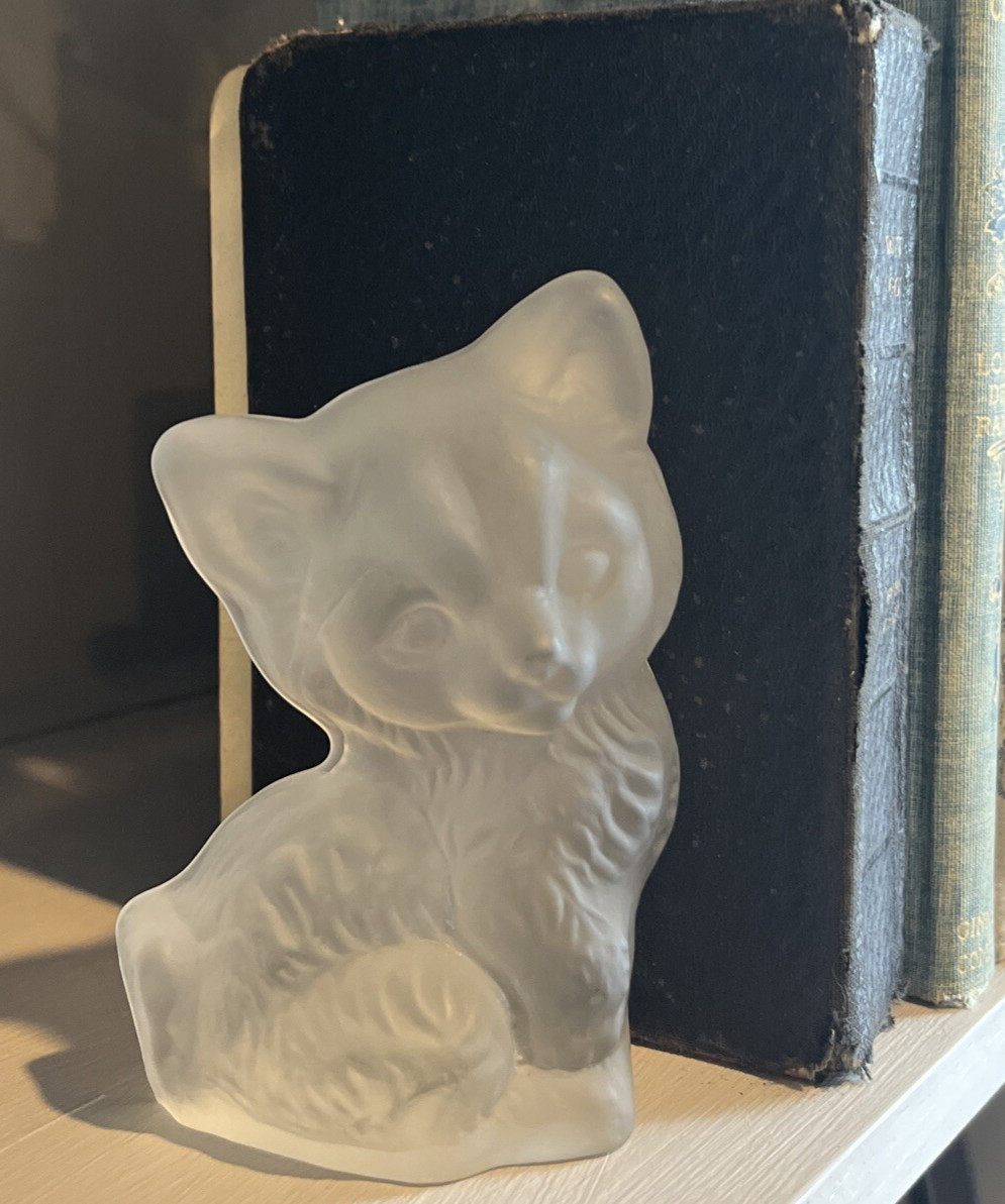 Vintage Viking Glass Clear Frosted Solid Kitten Cat