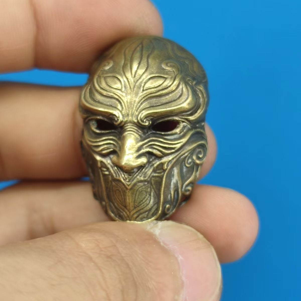 Brass Fantasy Mask Pendant, Gothic Medieval Mini Charm