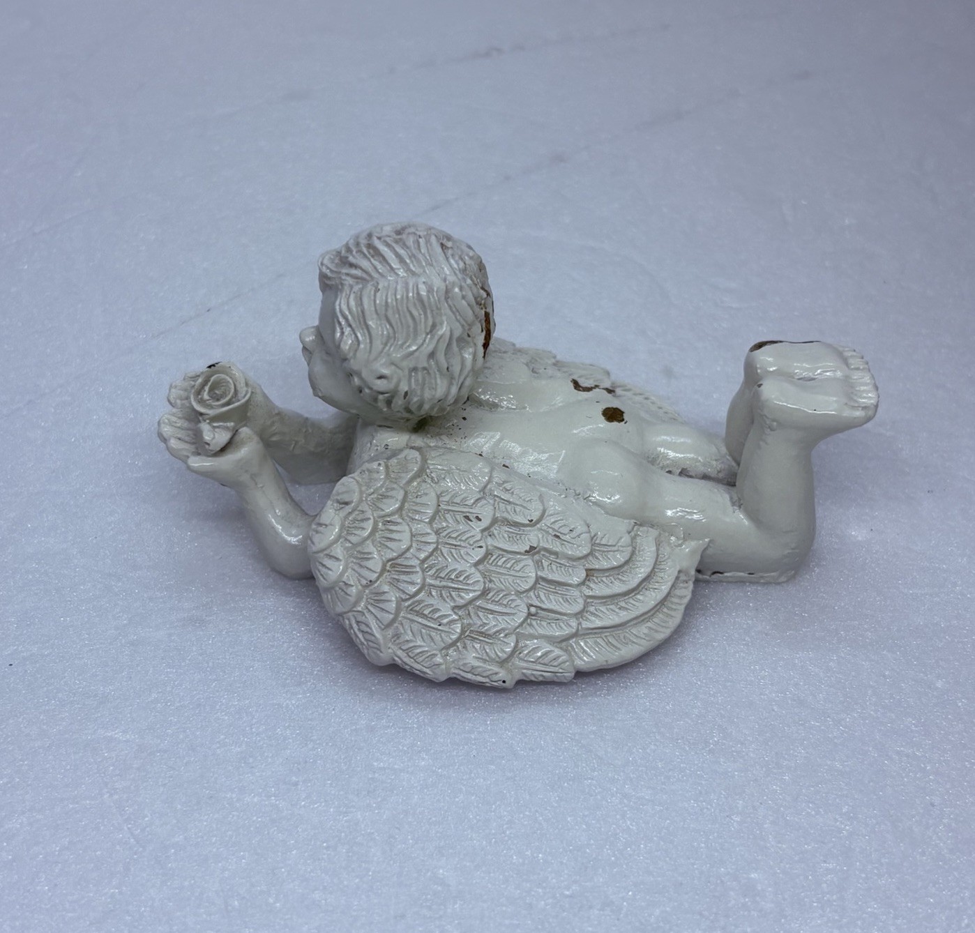 Vintage 2010 Baby Cherub Figurine Angel Holding Flower Resin Art Decor 17