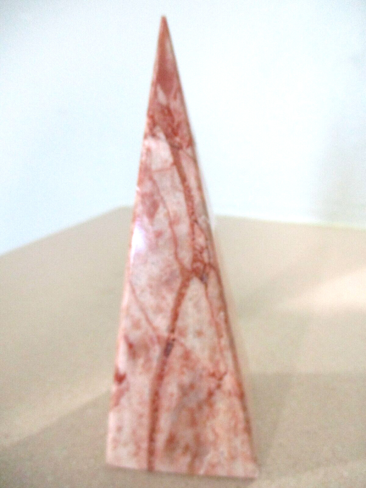 Vintage Marble Obelisk white & pink and salmon colored veining 5.75” Pyramid
