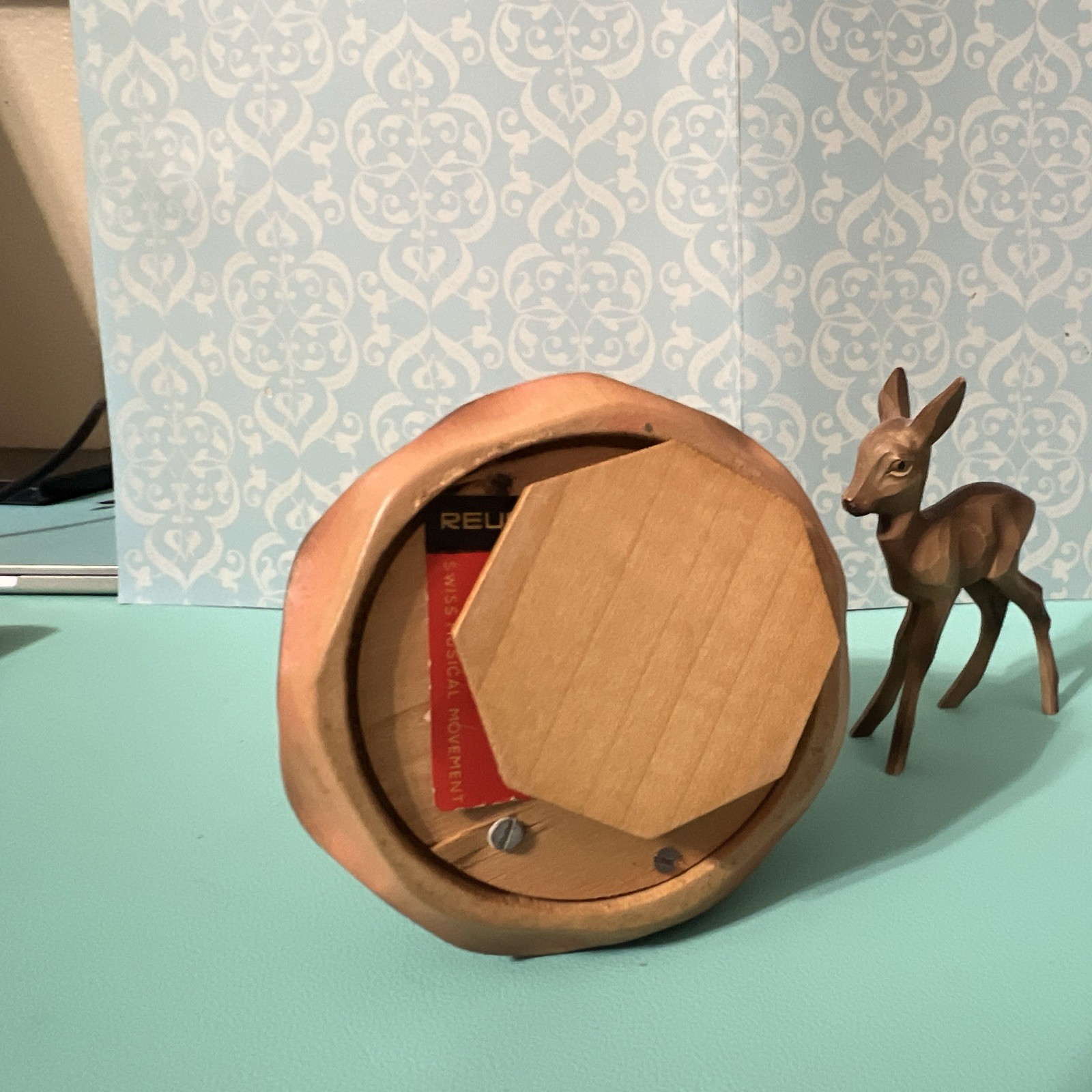 Reuge Wooden Music Box Figurine Set, Painted Carved Girl & Doe Deer, 2 Pack