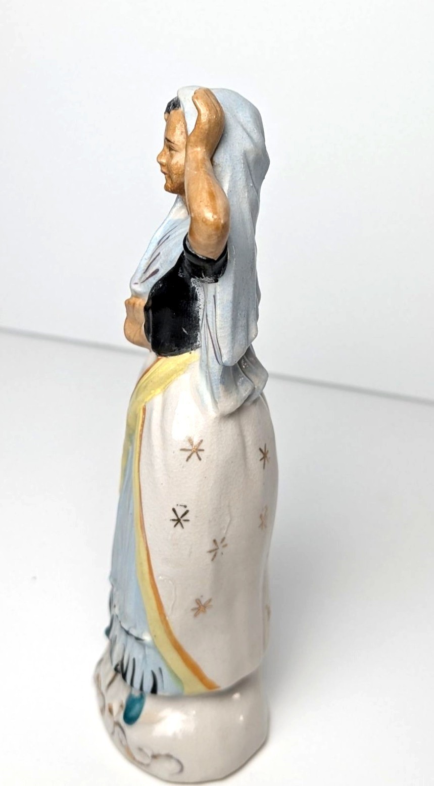 Ceramic Woman Figurine Traditional Dress Gold Accents Japan Hand-Painted 7″Tall