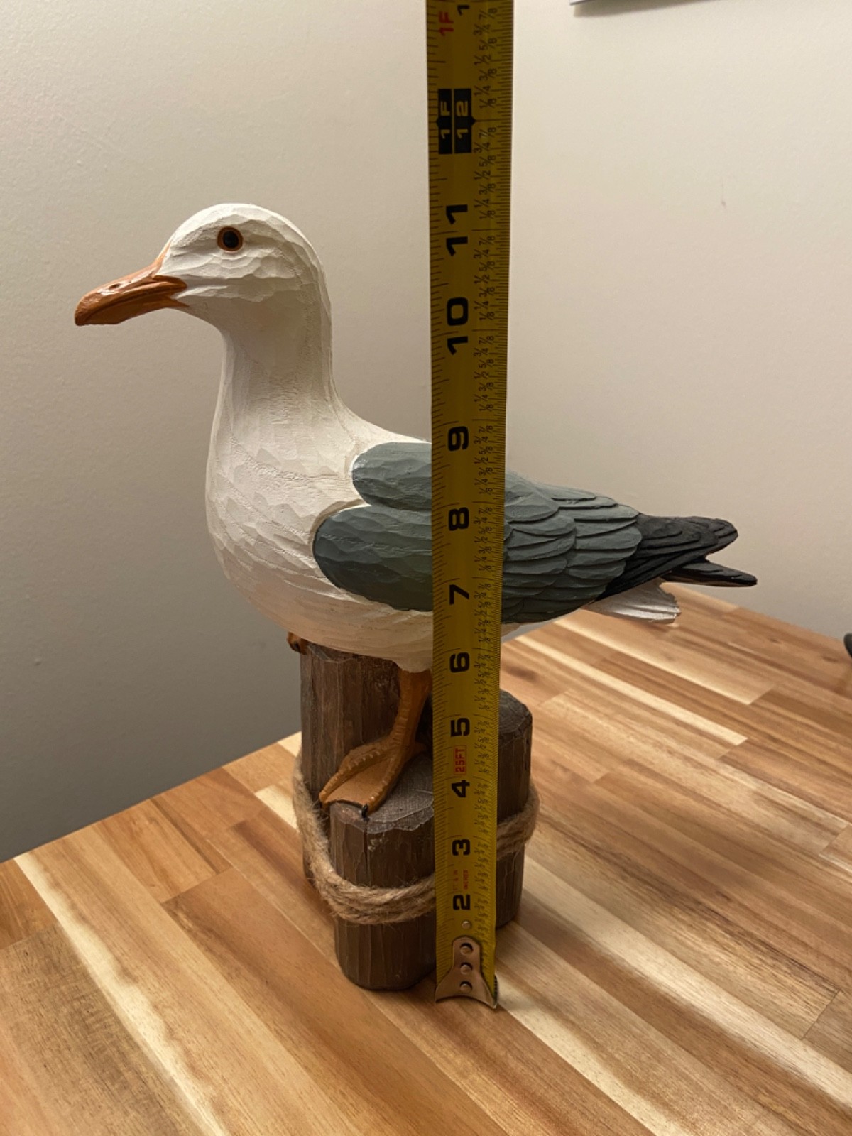 Seagull on Pilins Statue Figurine Coastal Decor, 11 inches tall