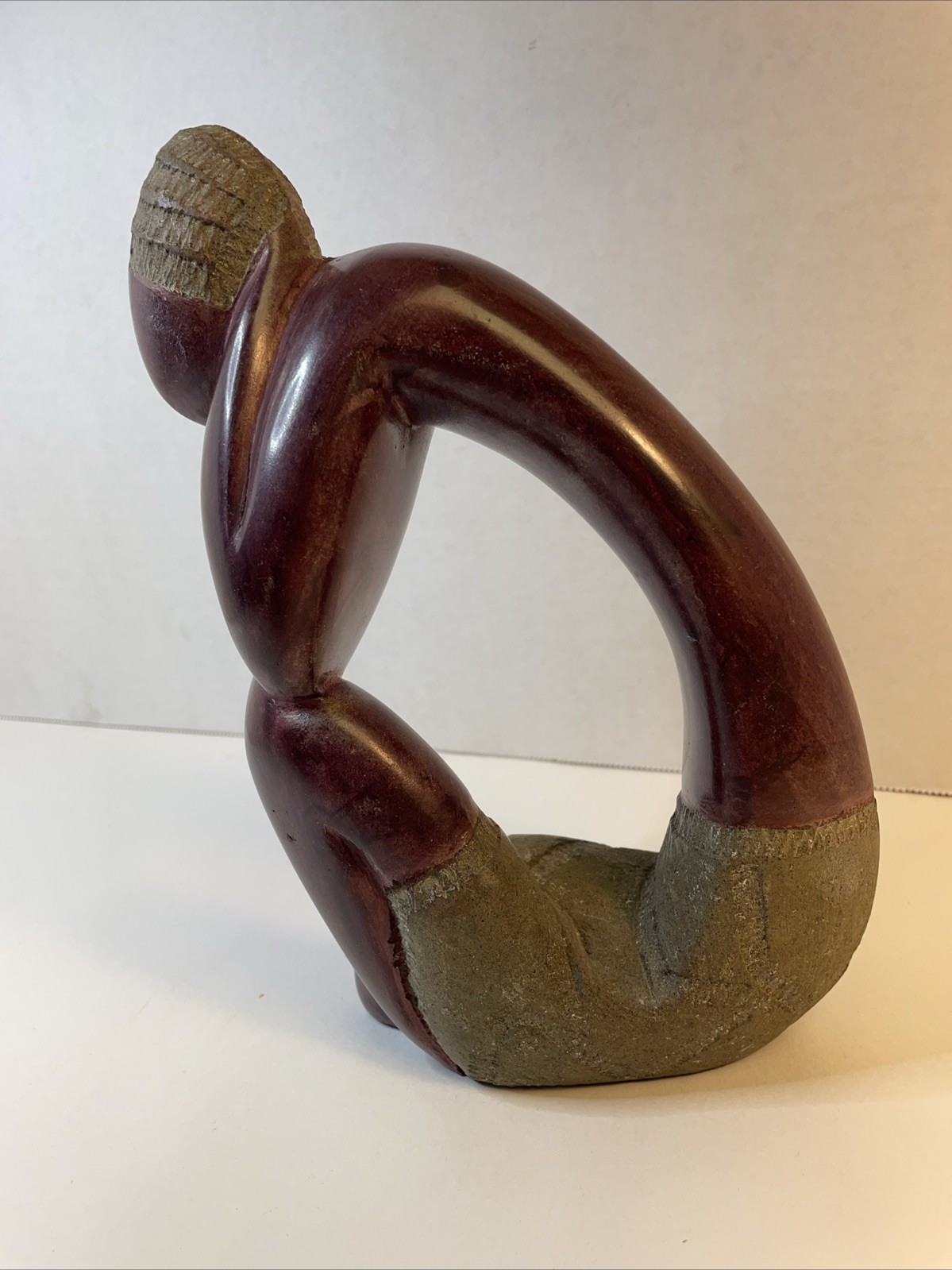 Thinking Man Vtg Stone Carving Red/ Brown 8 1/2”