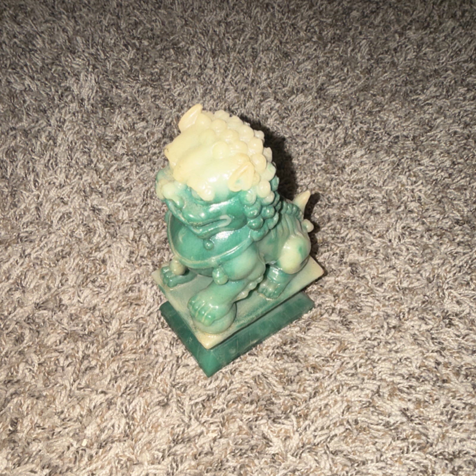 Stone Green Cream Animal Head Figurine Guardian Lion Animals & Dinosaurs