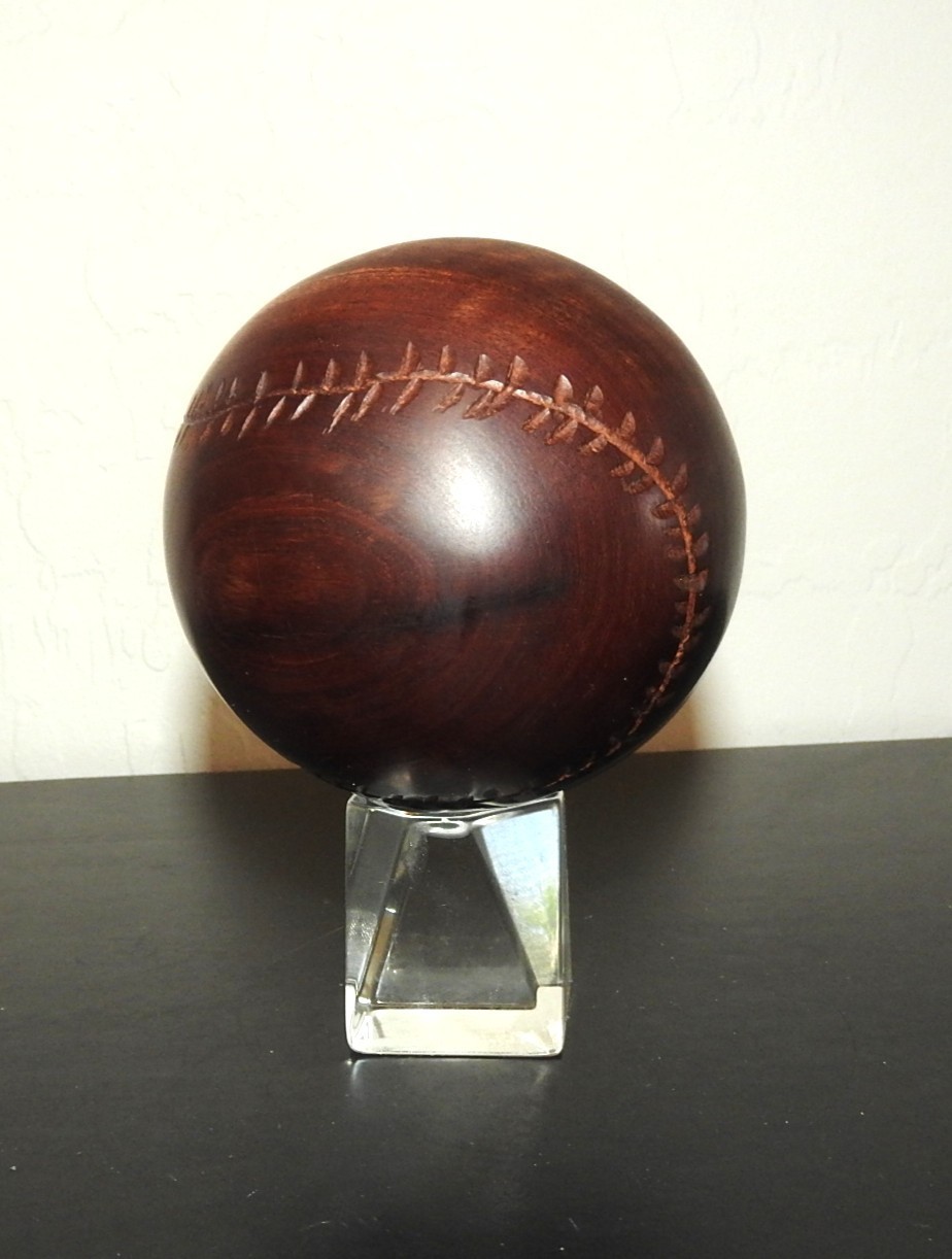 Ironwood Hand Carved Wooden Baseball w/Acryllic Stand Decorative Collectible