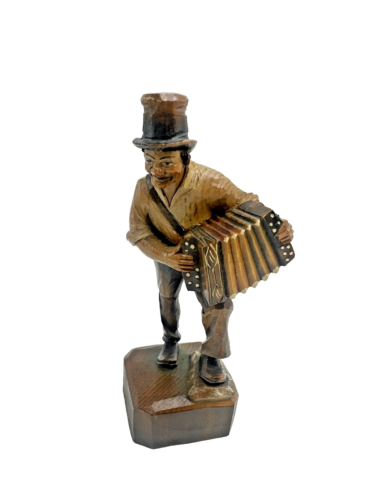 ANRI Accordion Player Wood Carving Man with Squeezebox Figurine 7.25″ Italy