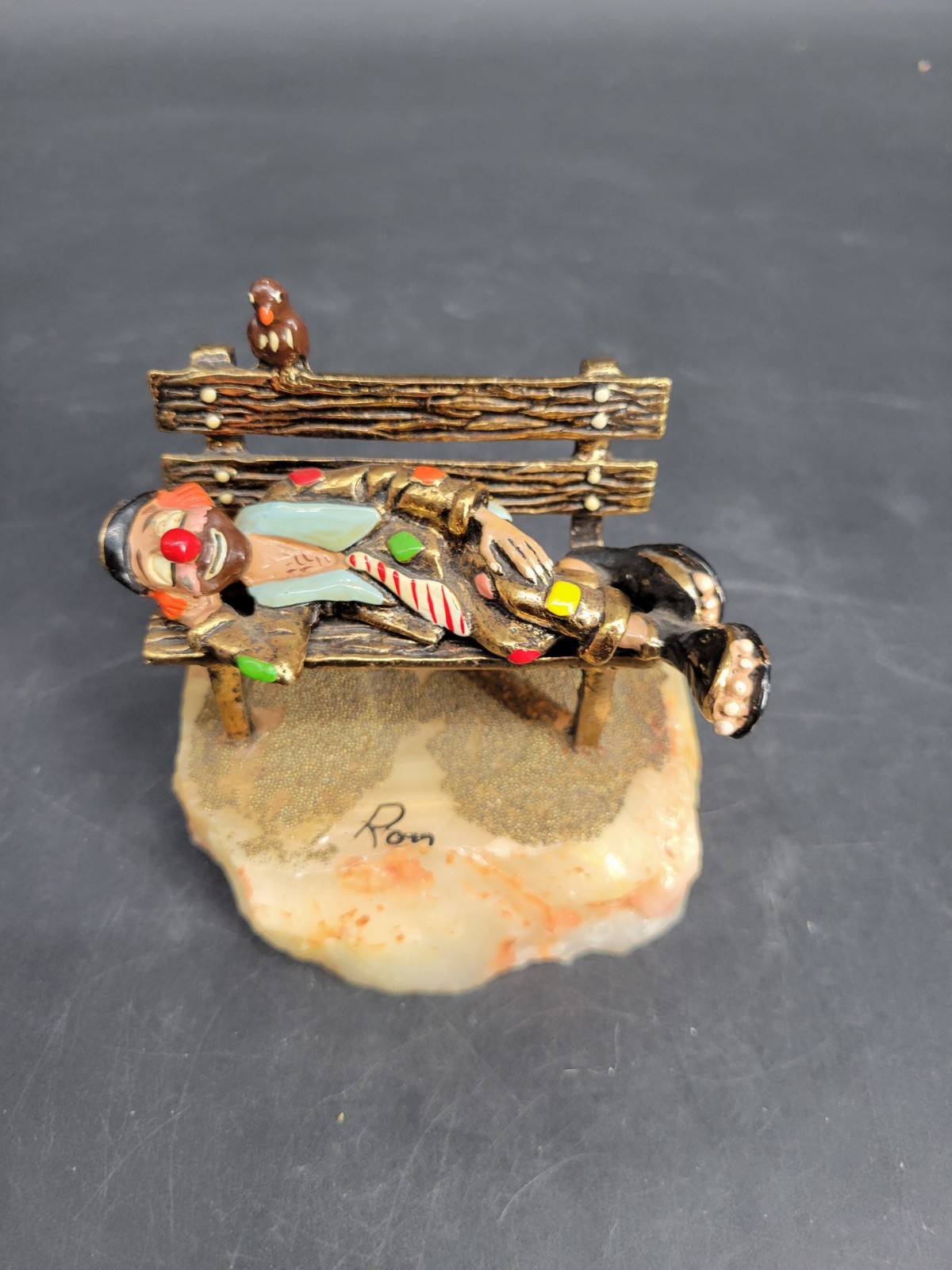 Signed, Vintage Hand-Crafted Ron Lee Sleeping Clown On Bench Whimsical Figurine