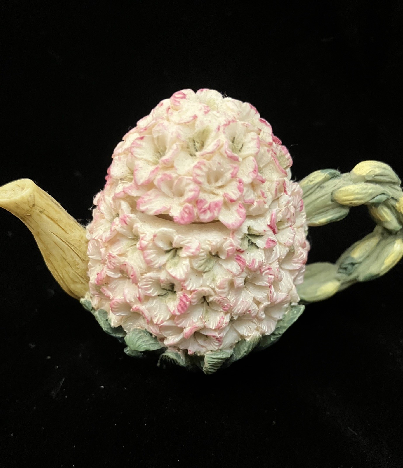 Set of 3 Miniature Flower Doll House Fairy Teapots Hydrangea Camellia Rose Tulip