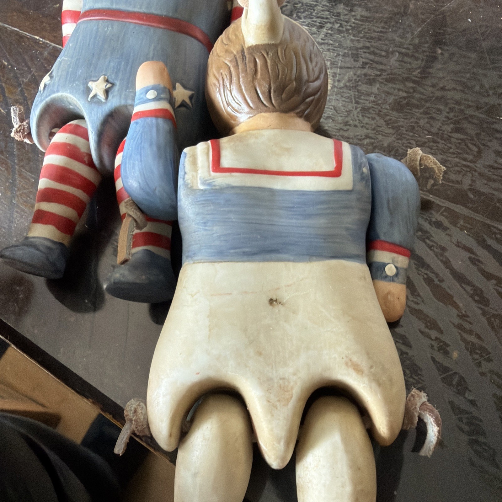 Vintage Ceramic Handpainted Rag Doll With Articulated Arms/legs Country Charm
