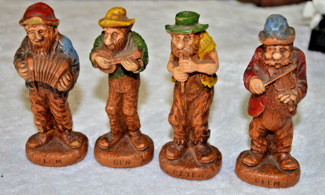 Vintage qty 4 Hillbilly Band Wood Figures 4.75″ Handcarved SHENANDOAH Nat. Park