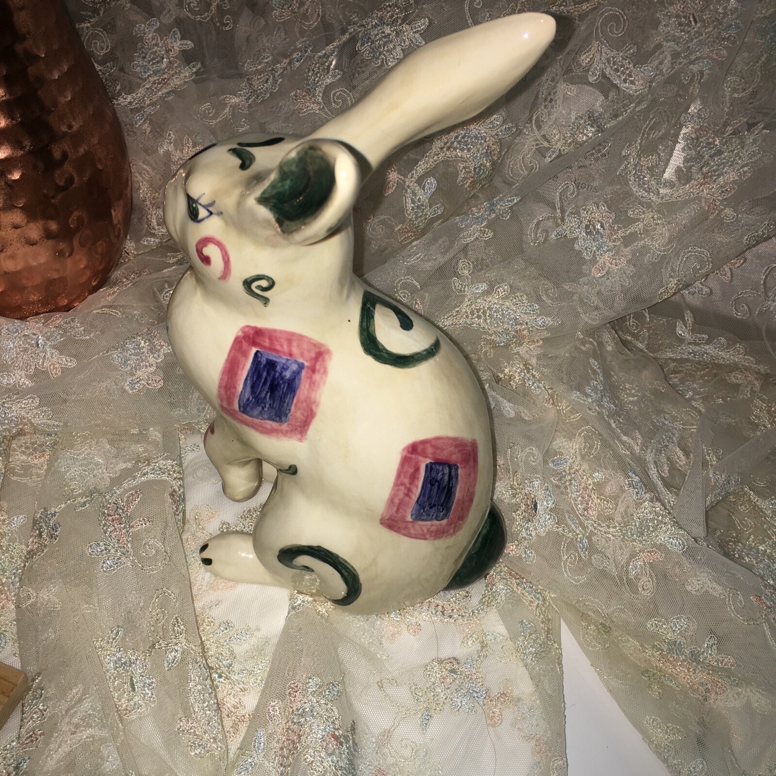 Ceramic Easter Bunny Rabbit Figurine Vintage signed by Artist