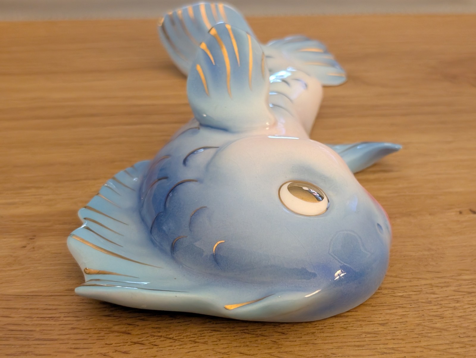 Lefton Vintage Anthropomorphic Fish Blue Gold Bathroom Wall Plaque Mid Century