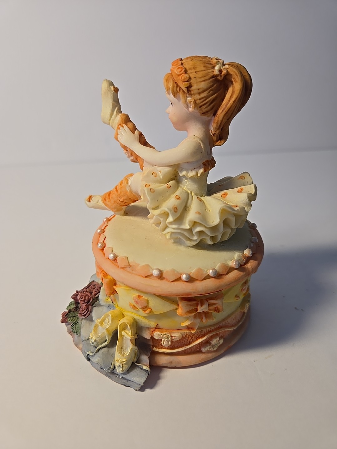 RARE Vintage 80s Little Girl Ballerina Resin Figure Figurine Trinket Box