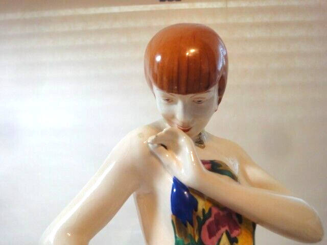 Large Scarce Vintage Royal Dux Art Deco Lady With Dog Figurine, 15.5 in