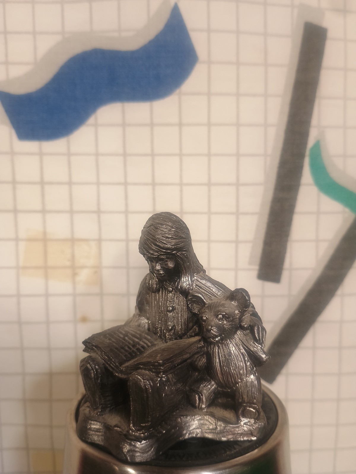 Michael Ricker Pewter Figurine 1991 Girl reading to Teddy Bear ‘Gift Of Love’