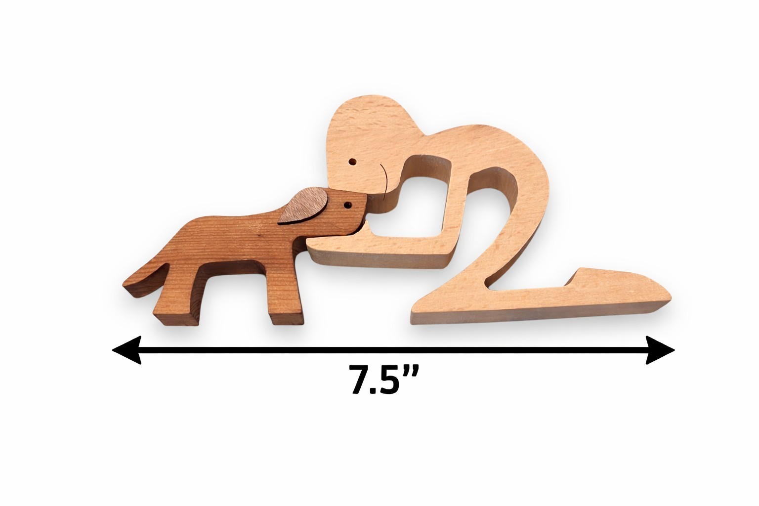 Wooden Dog & Owner Figurine 7.5″ Minimalist Pet Lover Gift Home Decor
