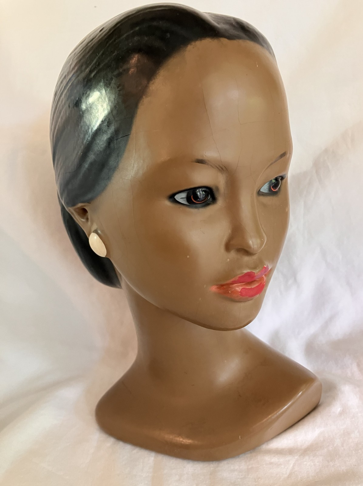 ALEXANDER BACKER Chalkware Statue WOMAN’S Face Head 8.5″ Figurine ABCO MARWAL