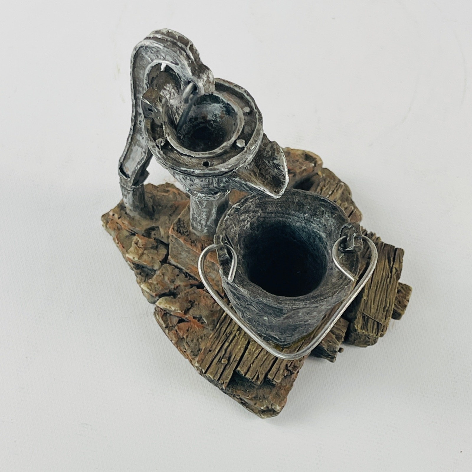 Wishing Well Water Hand Pump and Bucket Resin Figurine 4”