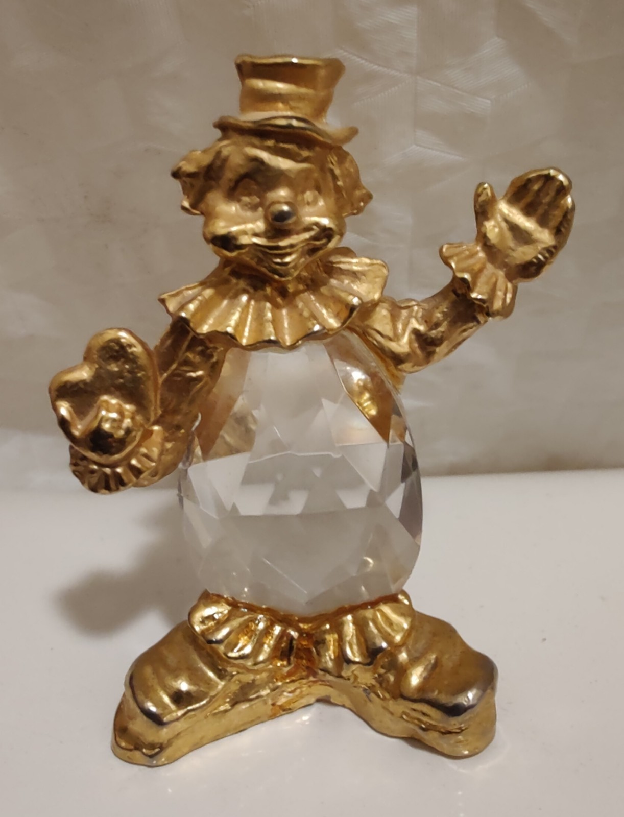 Vintage Gold Tone Clown Figurine w/ Faceted Crystal Body 3.5″ In Height