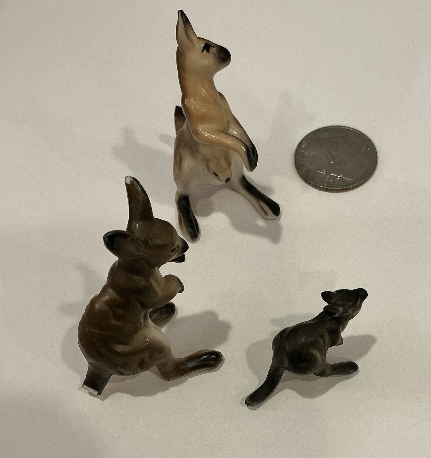 Vintage Kangaroo Miniature Figurine Family Set of 3 Joey Bone China Japan