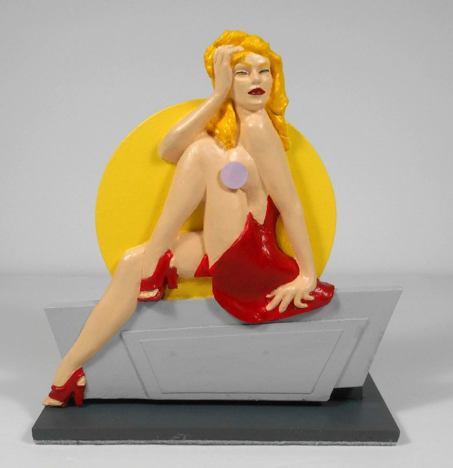 SEXY LADY & MOON RETRO RESIN PLAQUE FIGURE ART DECO STYLE HAND PAINTED~b2