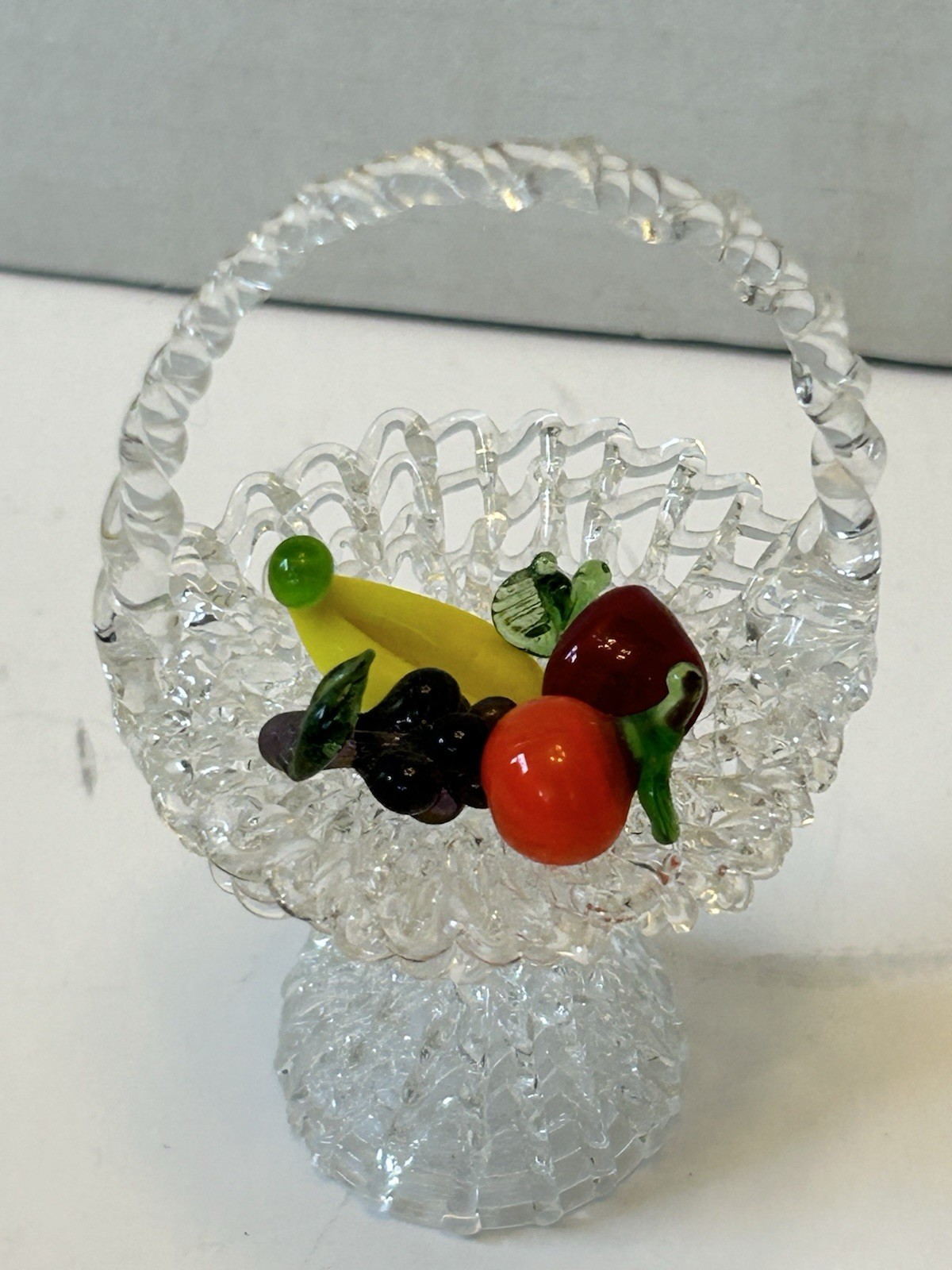 Vintage Spun Blown Glass Fruit Basket Miniature Decoration Dollhouse Kitchen