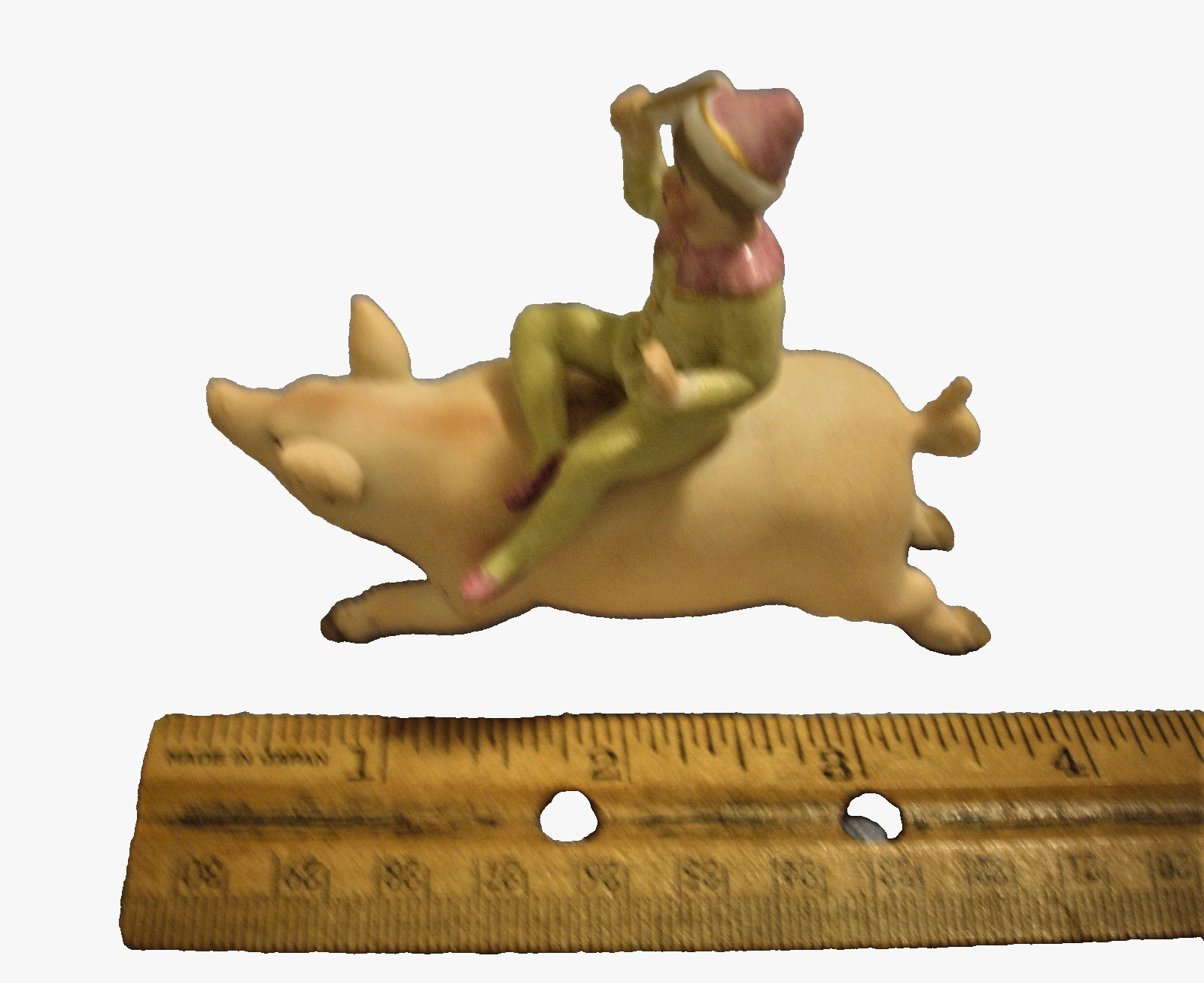 Vintage German Bisque Hertwig & Co. Young Boy On Back Of Running Pig