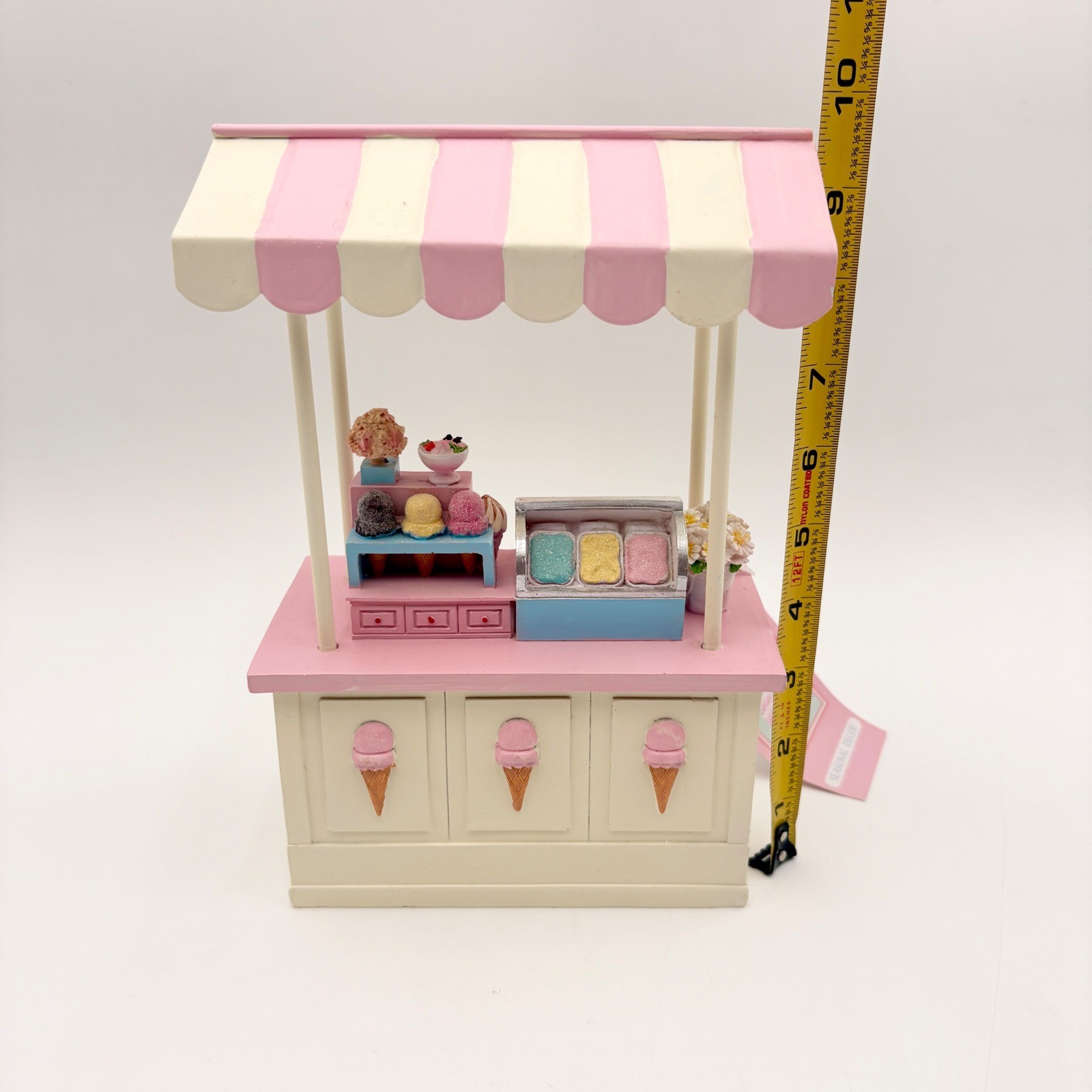 Sweet Treats Mini Ice Cream Cart Pink Display Striped Easter Pastel Décor