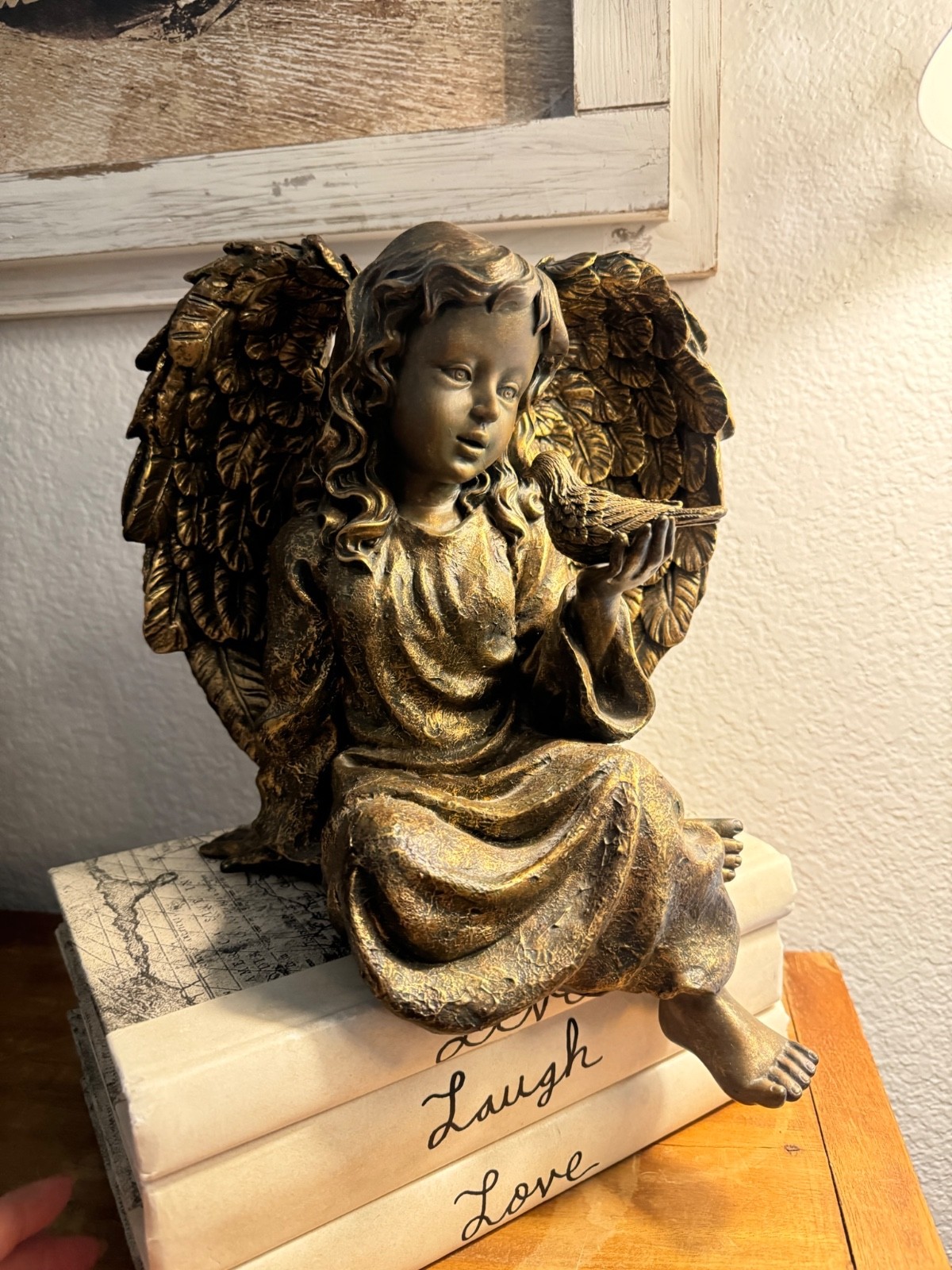 Antique Gold Angel Figurine Statue Cherub Shelfsitter Shelf Sitter 11″ y 9″