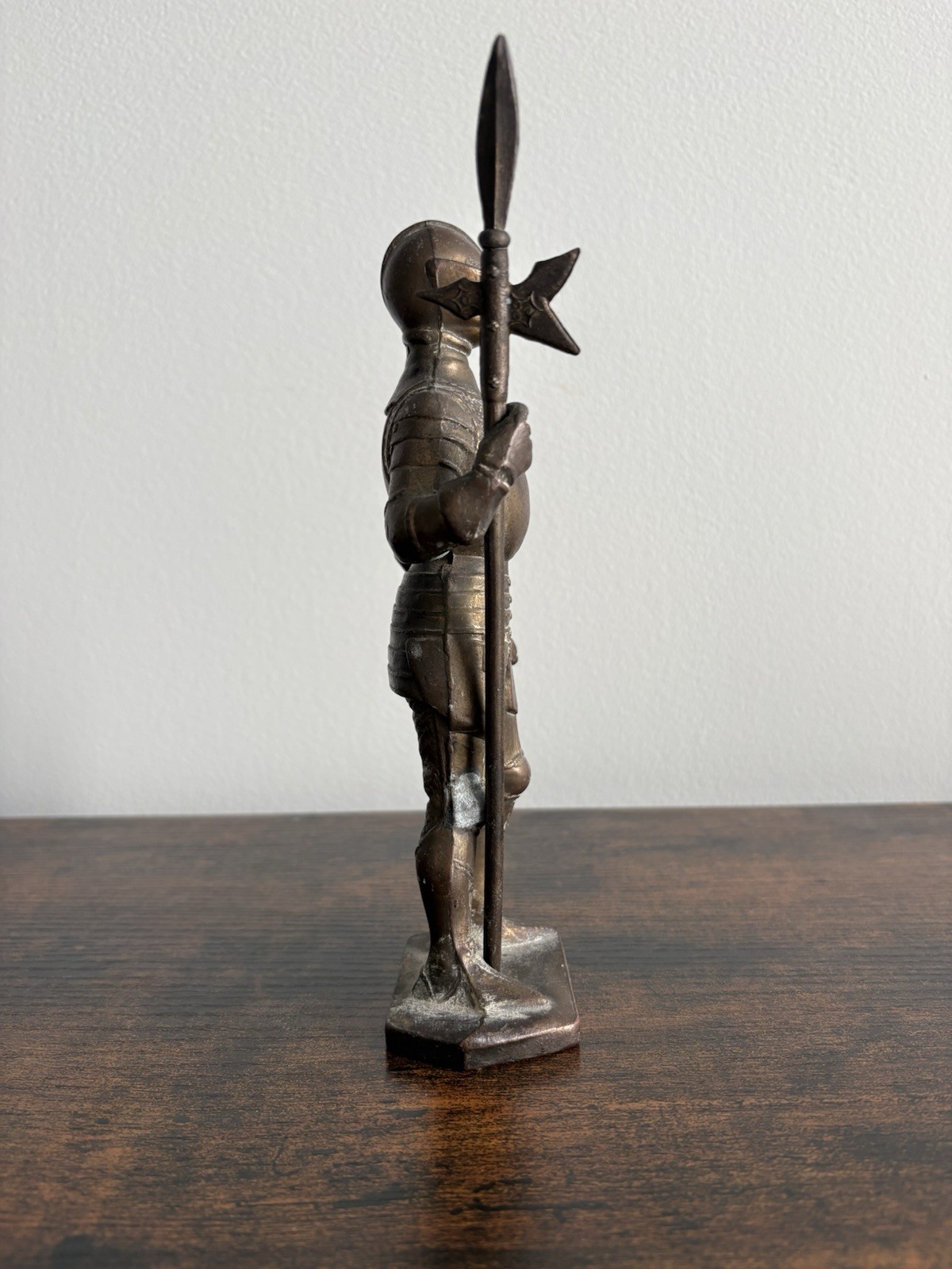 Antique Bronze Medieval Knight Figurine with Spear and Shield