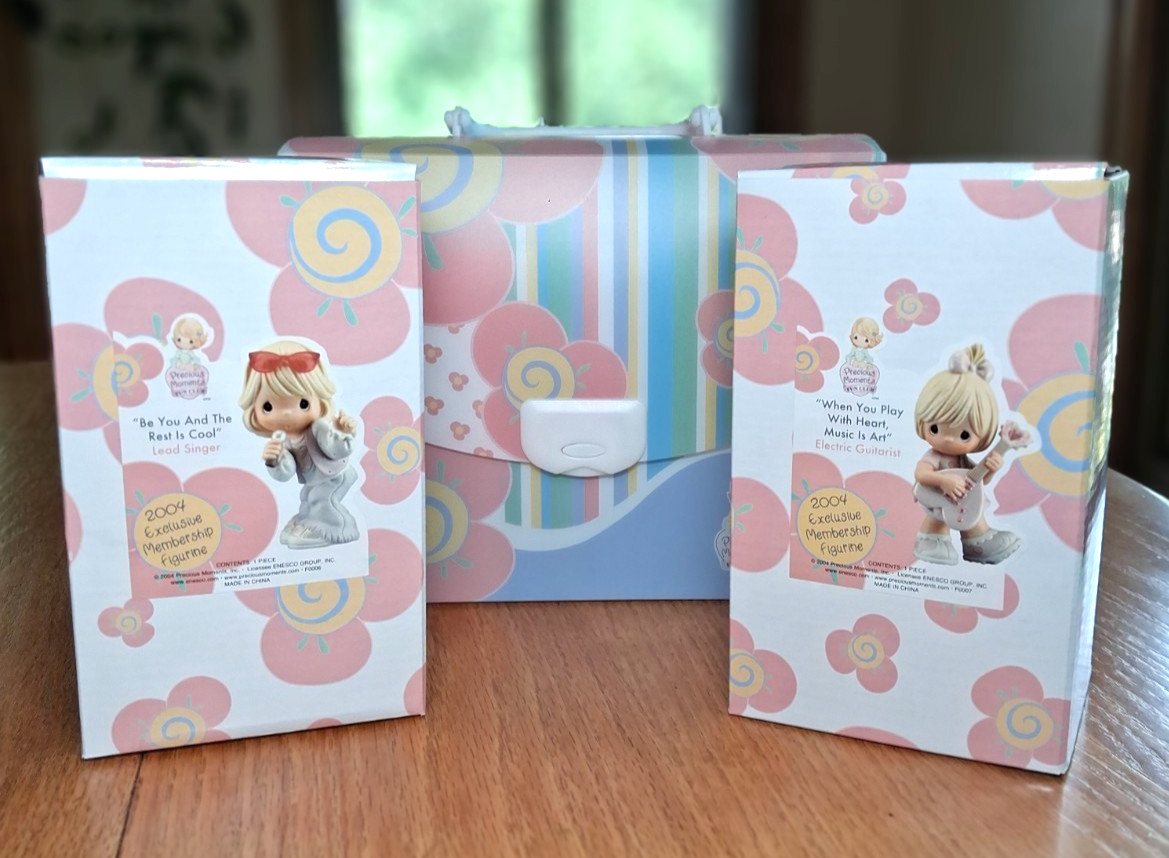 Precious Moments Girl Band Boxed Set Electric Guitarist & Lead Singer with Case