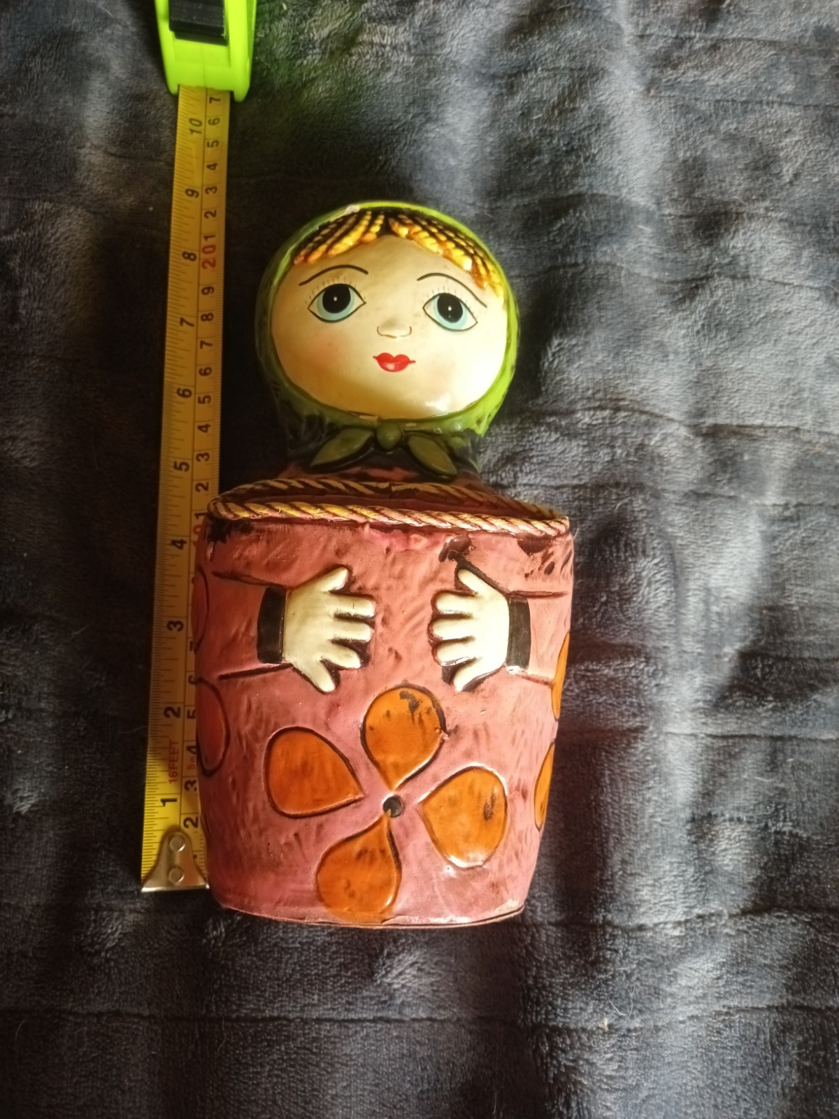 1960s Pride Creations Babushka Paper Mache Plant Holder Wall Pocket