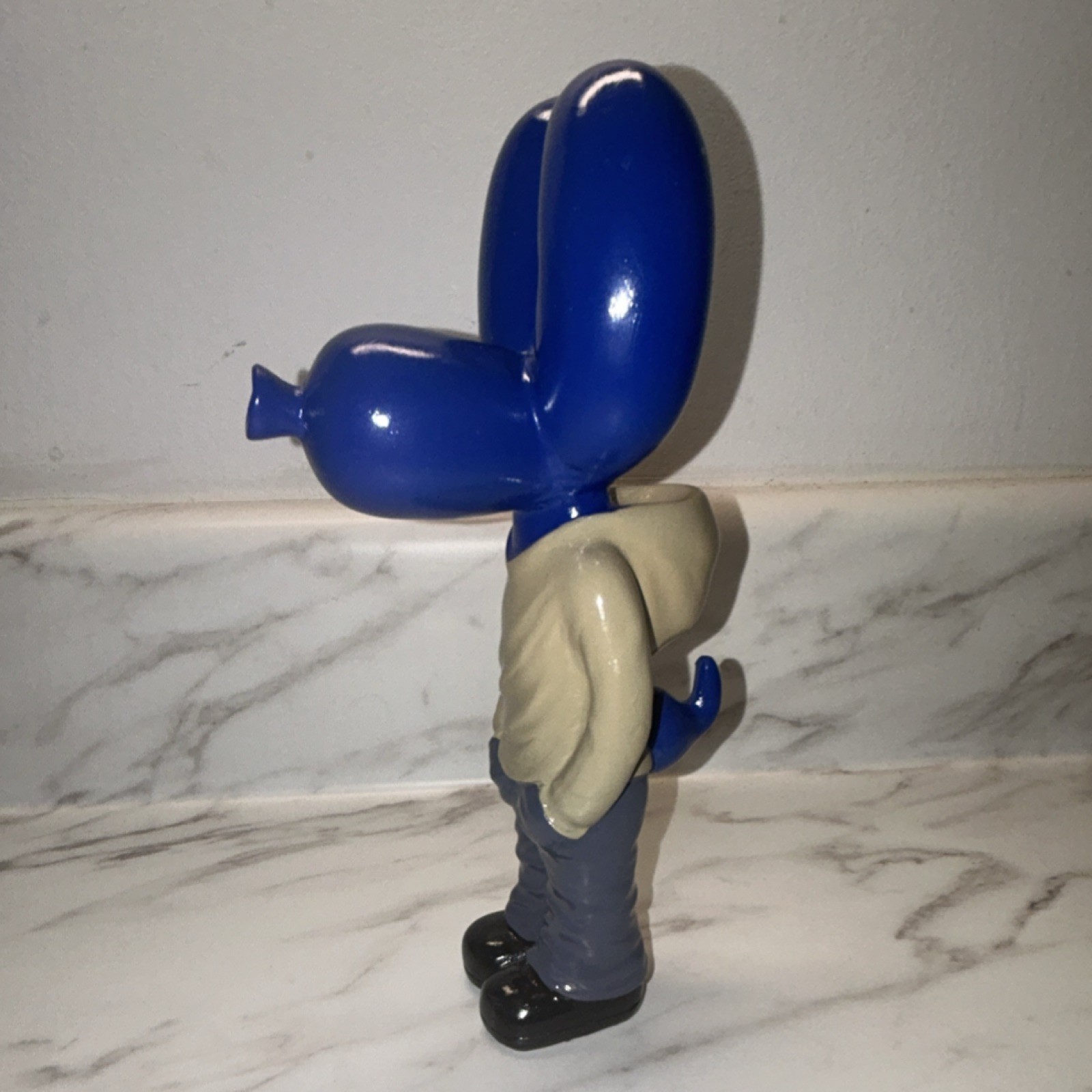 Blue Balloon Dog Figurine in Hoodie Painted Ceramic Animal Sculpture Adults