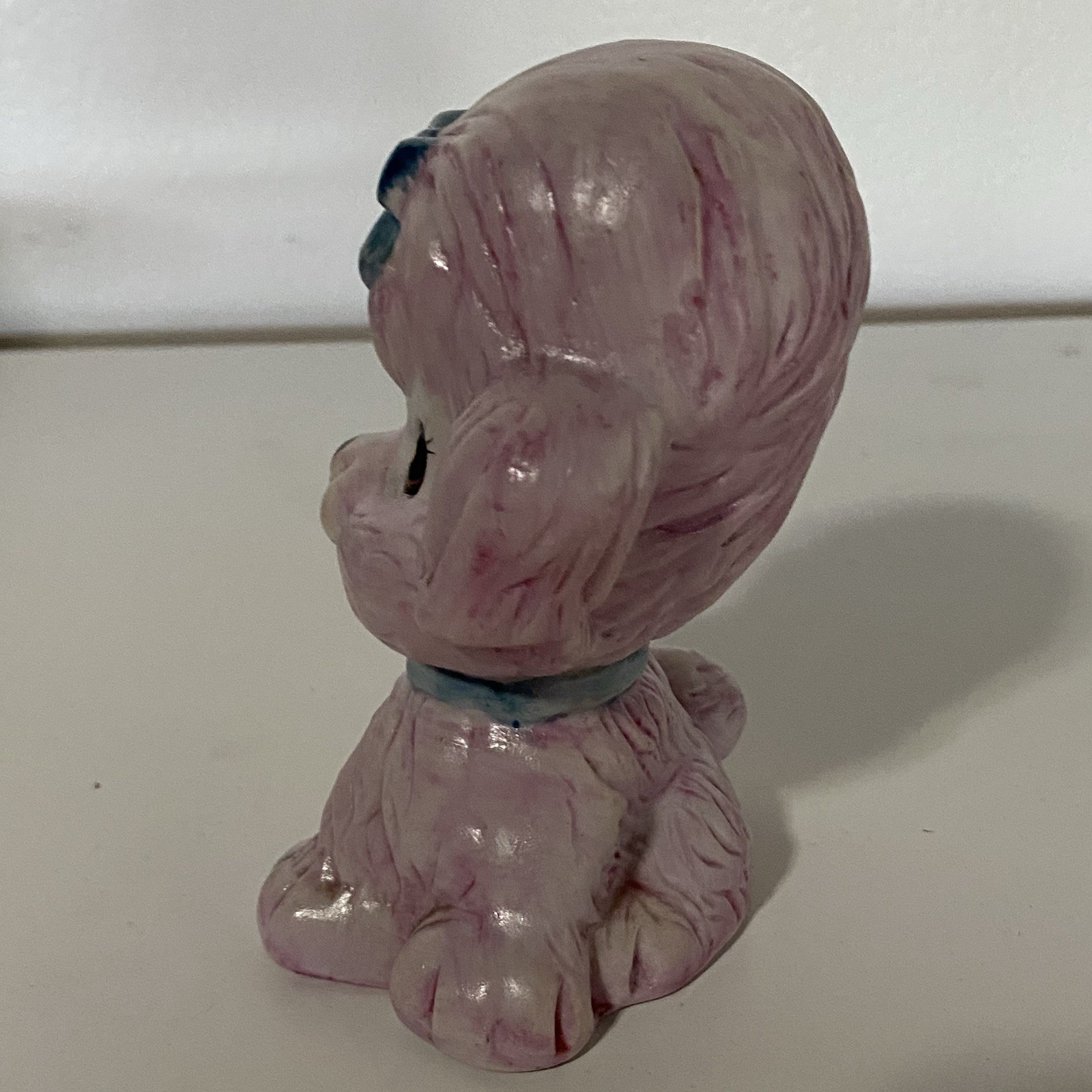 Vintage Anthropomorphic Puppy Dog Figurine Kitsch Big Eyes Purple Kitschy Decor