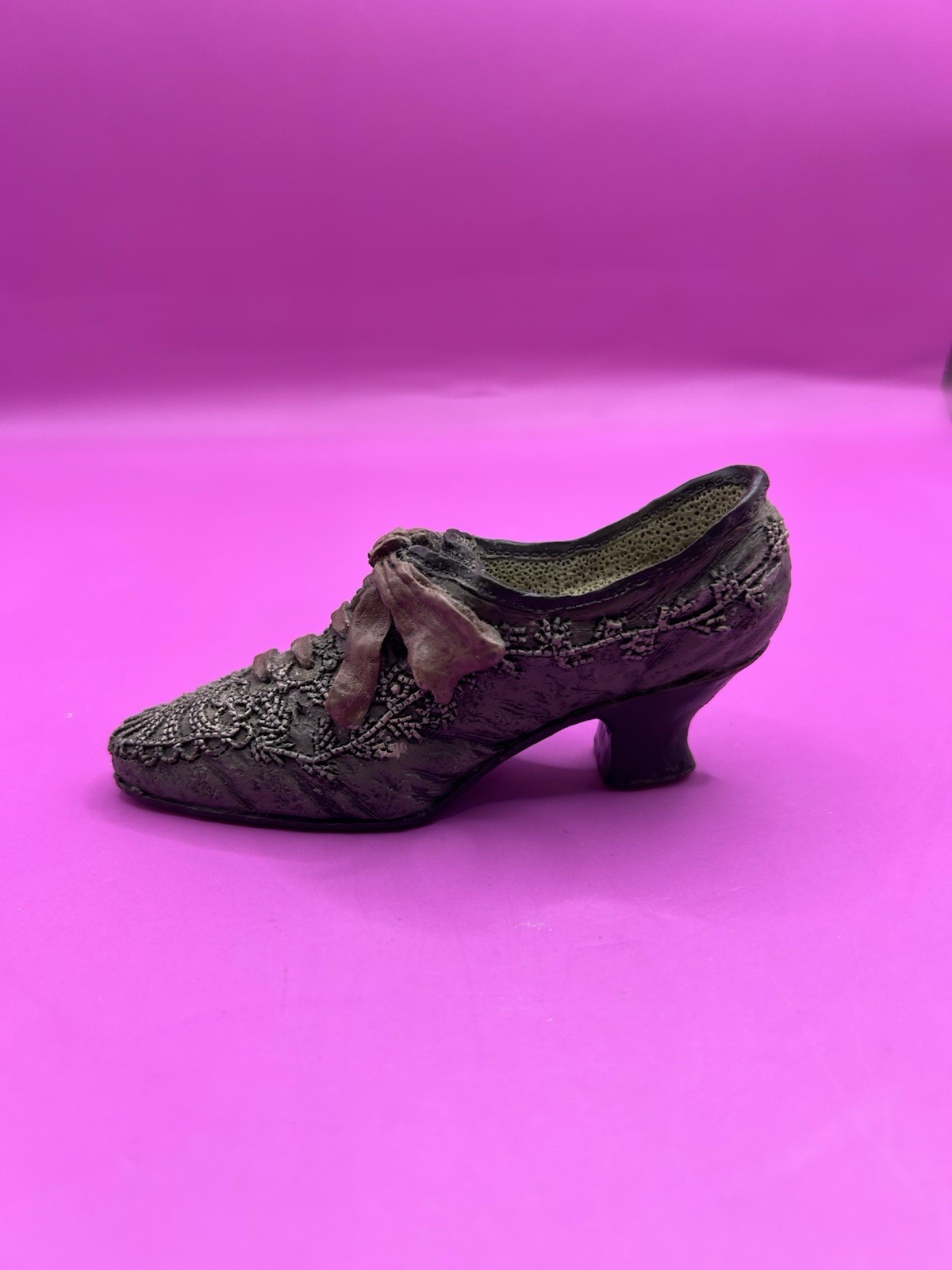 VINTAGE CERAMIC SHOE VICTORIAN GRAY LACE UP POTTERY GREY
