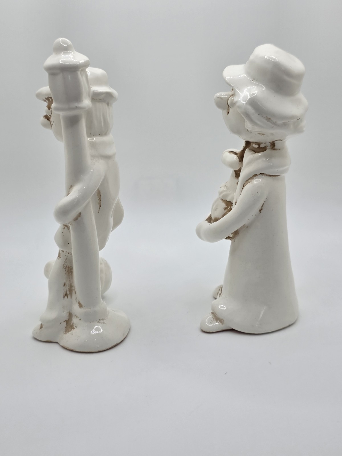 Vintage Japan Hobo Tramp Set Of 2 Ceramic Figurines F-389 Distressed White Set