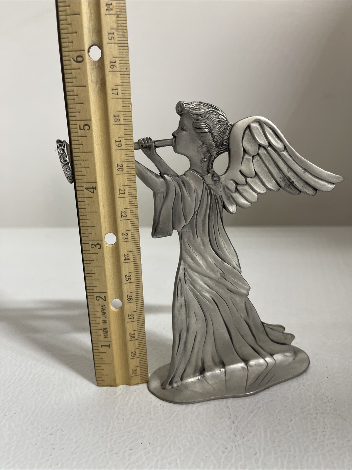 Herald Angel Figurine Trumpet Christmas Figurine 5” VTG Seagull Pewter Horn