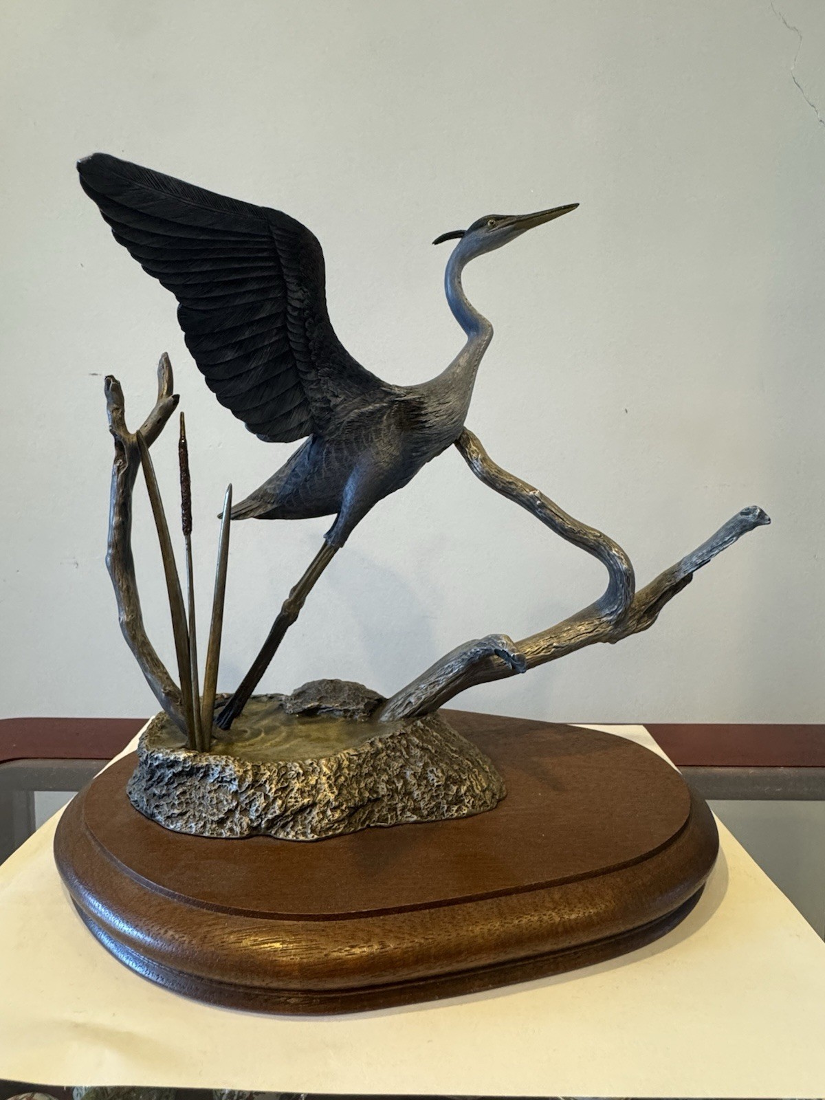 Lance Blue Heron de Natura Metal Wood Figurine Les Bradford Limited Edition 1986