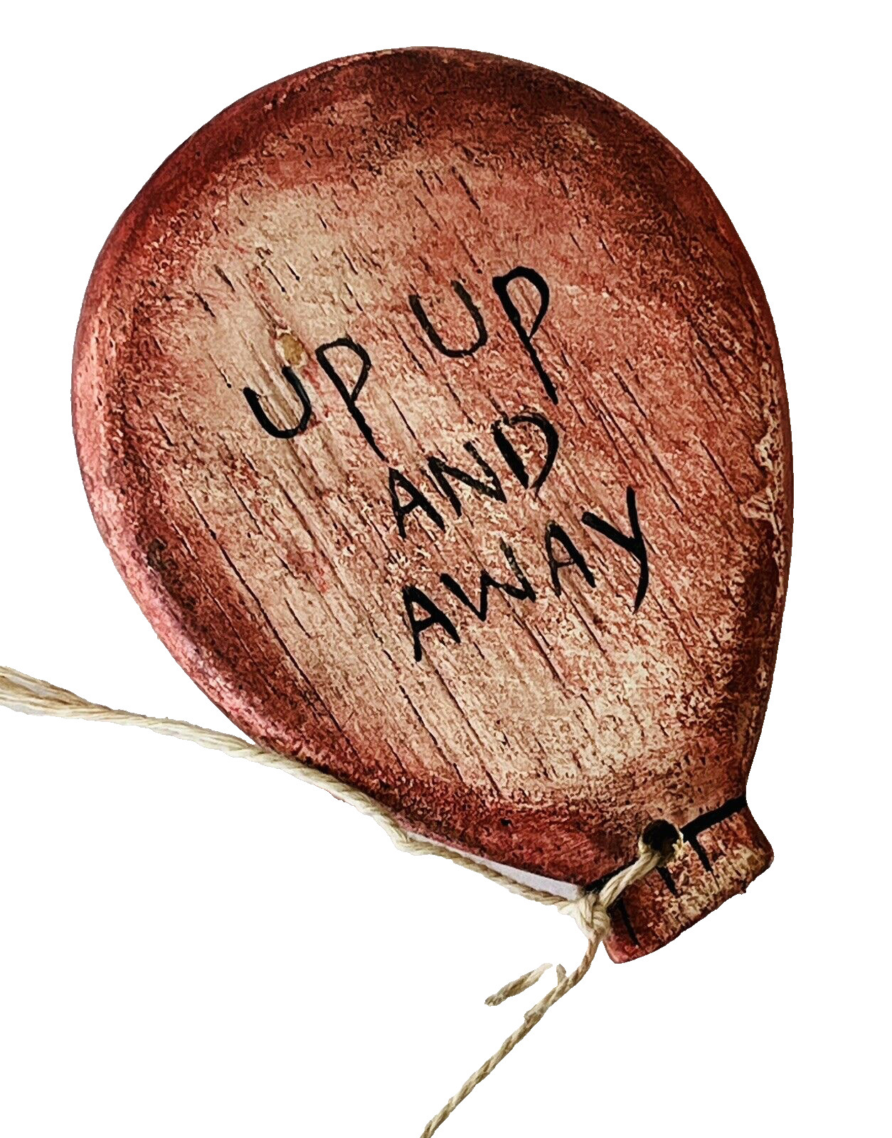 Primitive-Style Folk Art Girl Flying Holding Balloon Up Up & Away Carved Wood