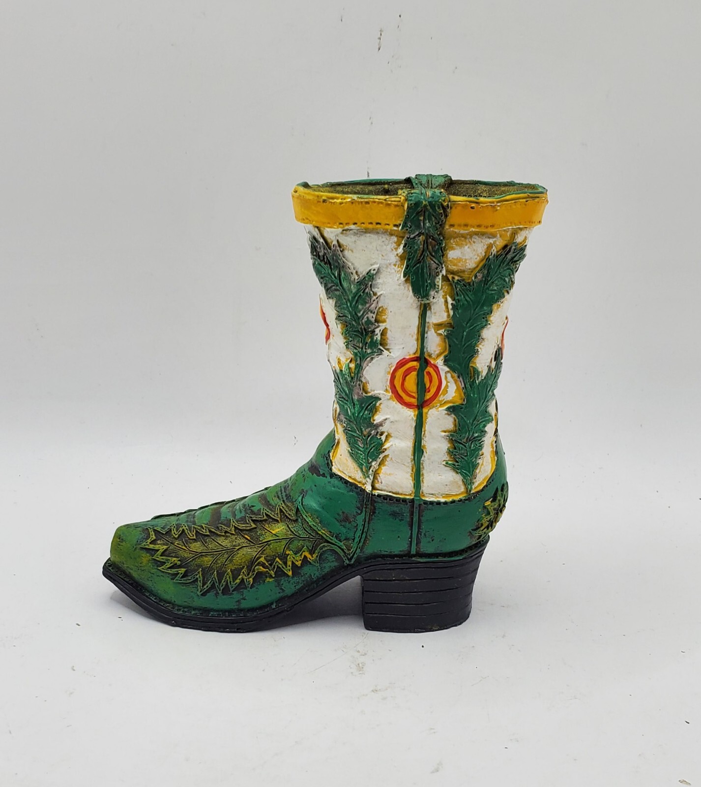 Vintage Cowboy Boot Figurine Green And White Southwestern Unusual Design 4.5″ H