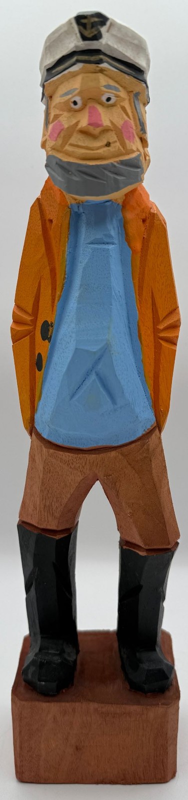 Hand Carved Wooden Sailor Figure Folk Art Captain 11.75 in Small Painted Orange