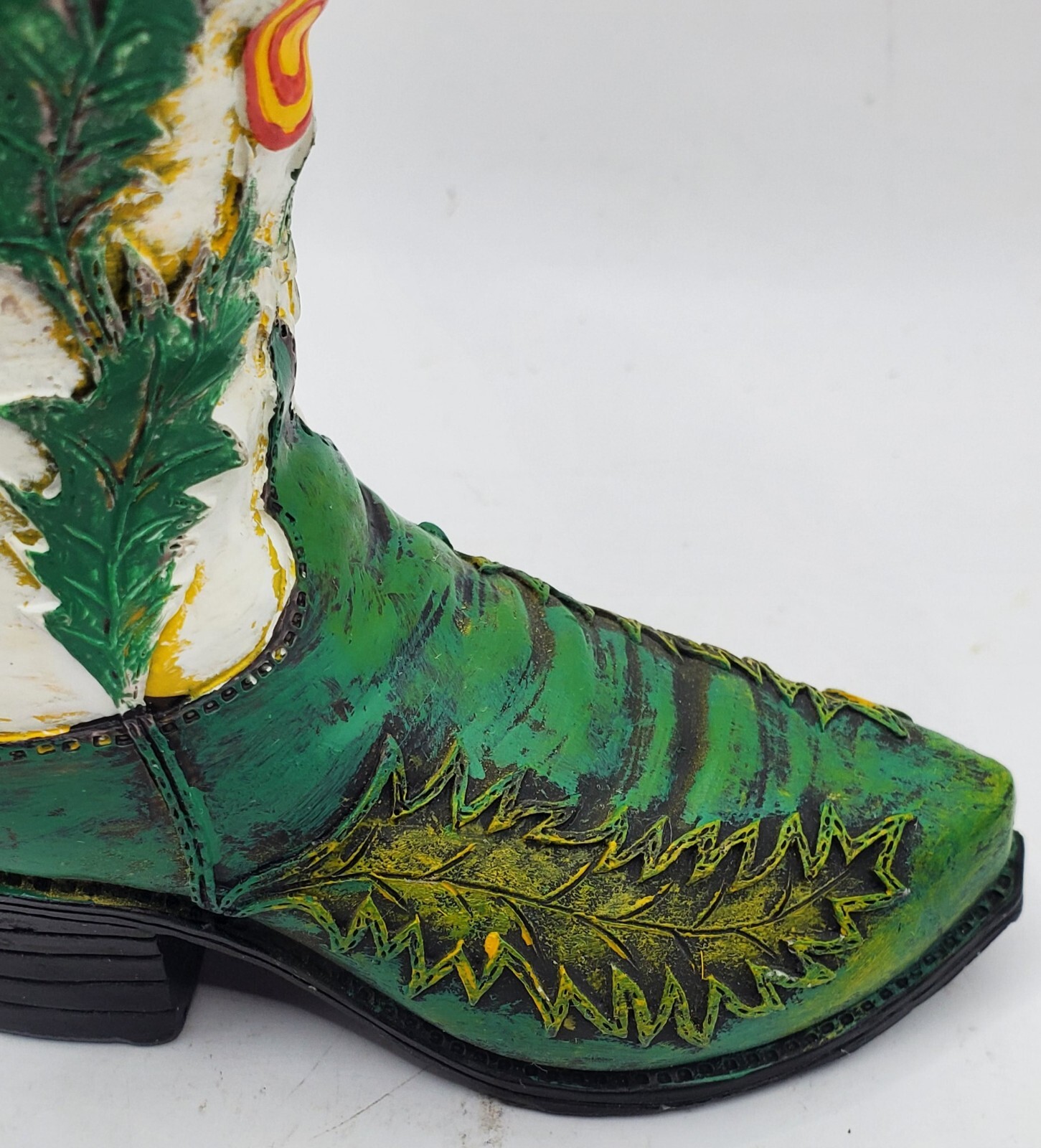 Vintage Cowboy Boot Figurine Green And White Southwestern Unusual Design 4.5″ H