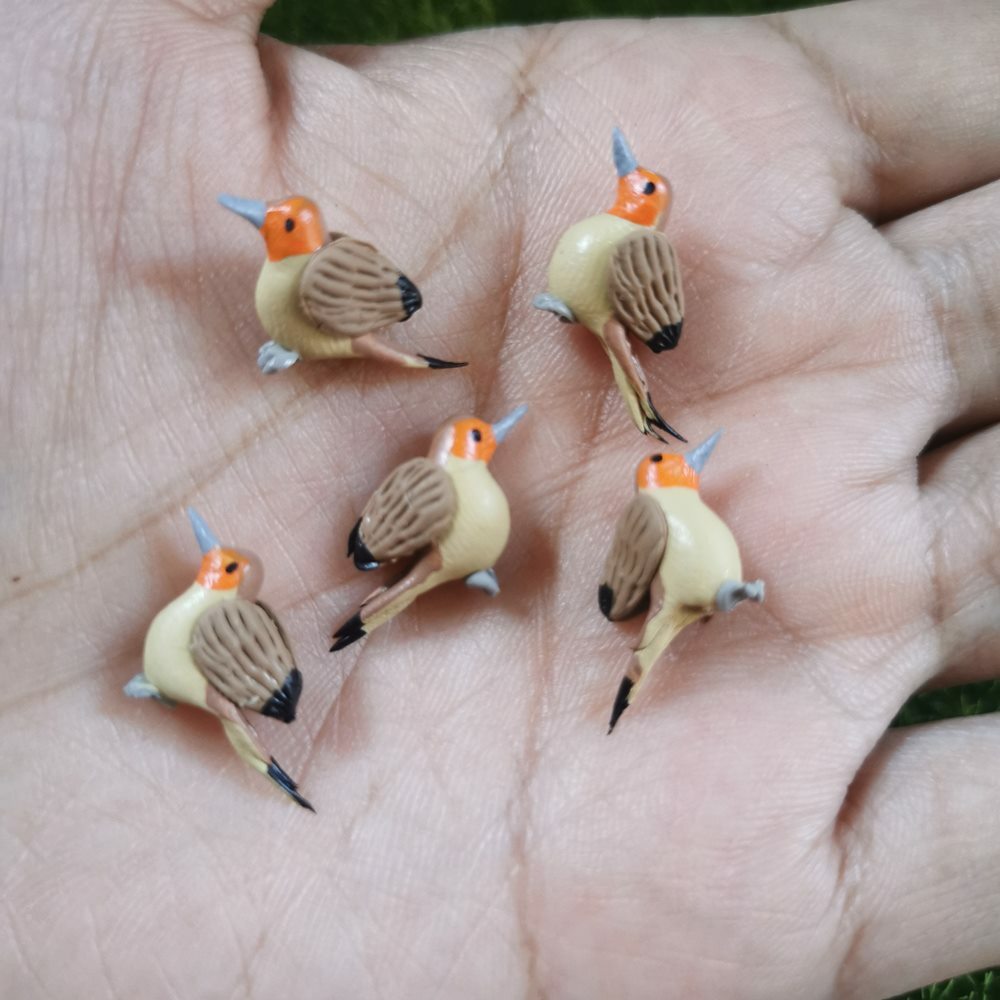 Miniature Dollhouse 5 Brown Orange Robin Bird Clay Figurines Fairy Garden Decor