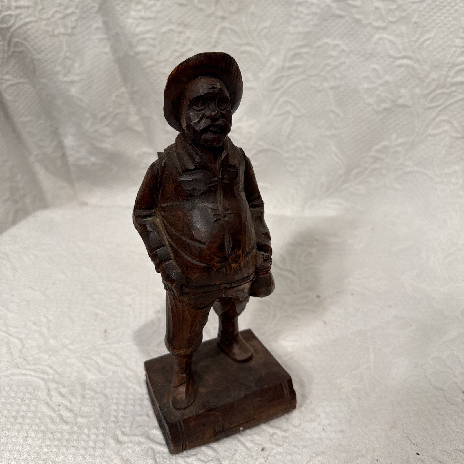 Vintage Hand Carved Wooden Man Figure 8.5 Inches Tall By Bill , Made In Spain￼