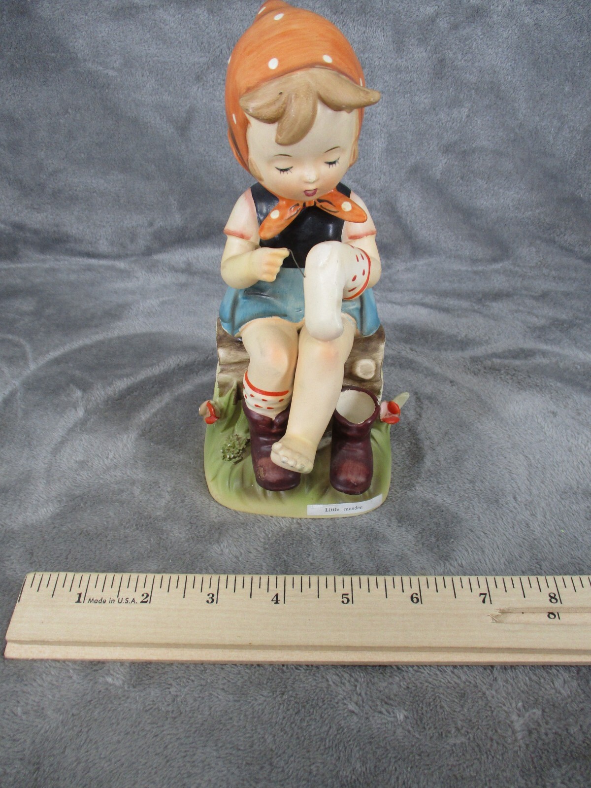 Erich Stauffer S8536 Little Mender Girl Darning Sock Porcelain Figurine Vintage
