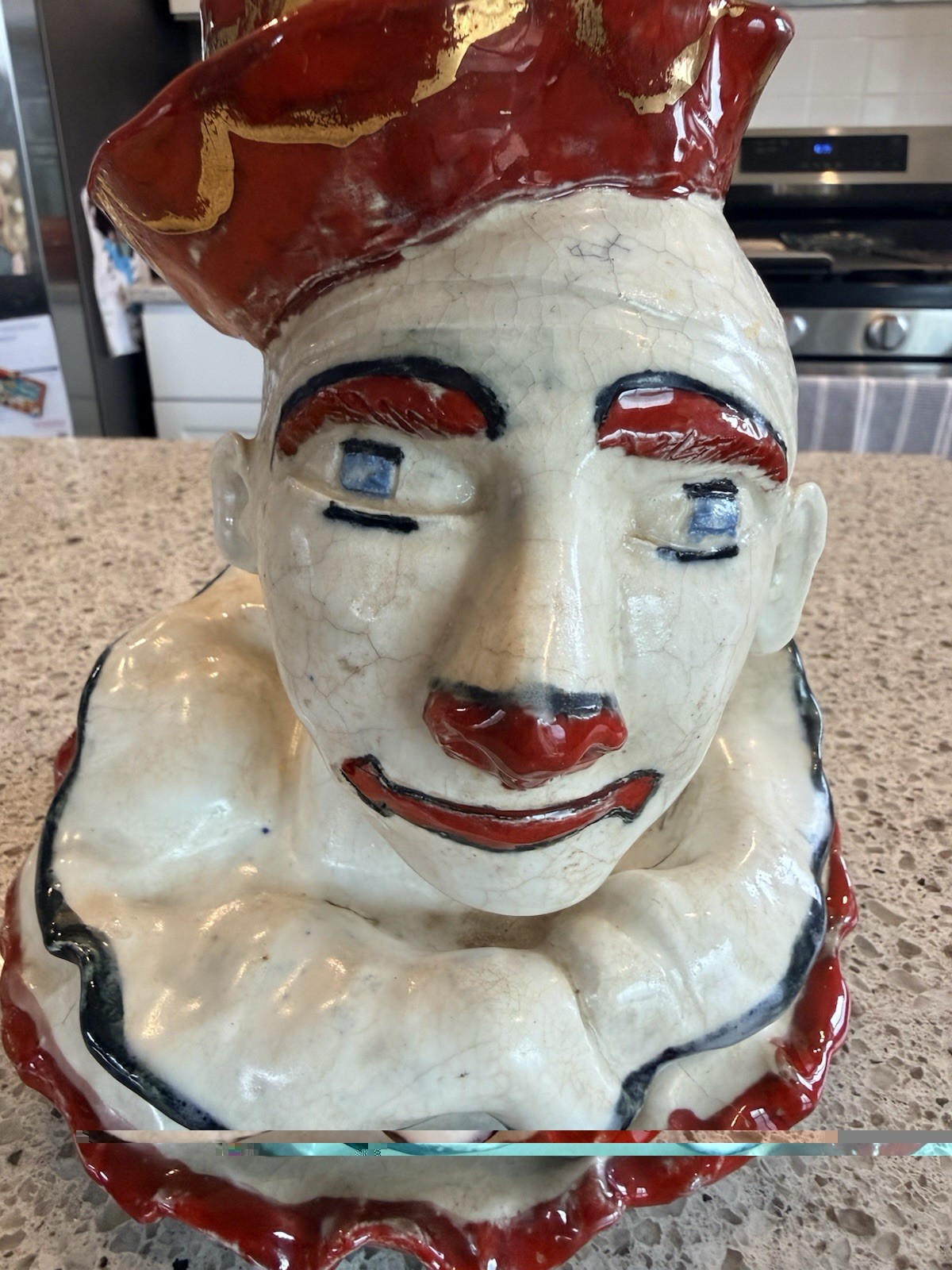 Vintage RARE Dorothy S. Fish Hand Painted Art Pottery Clown Head Bust Figure