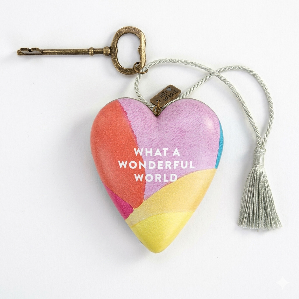 Demdaco Art Hearts “What A Wonderful World” Figurine & Metal Key Stands or Hangs