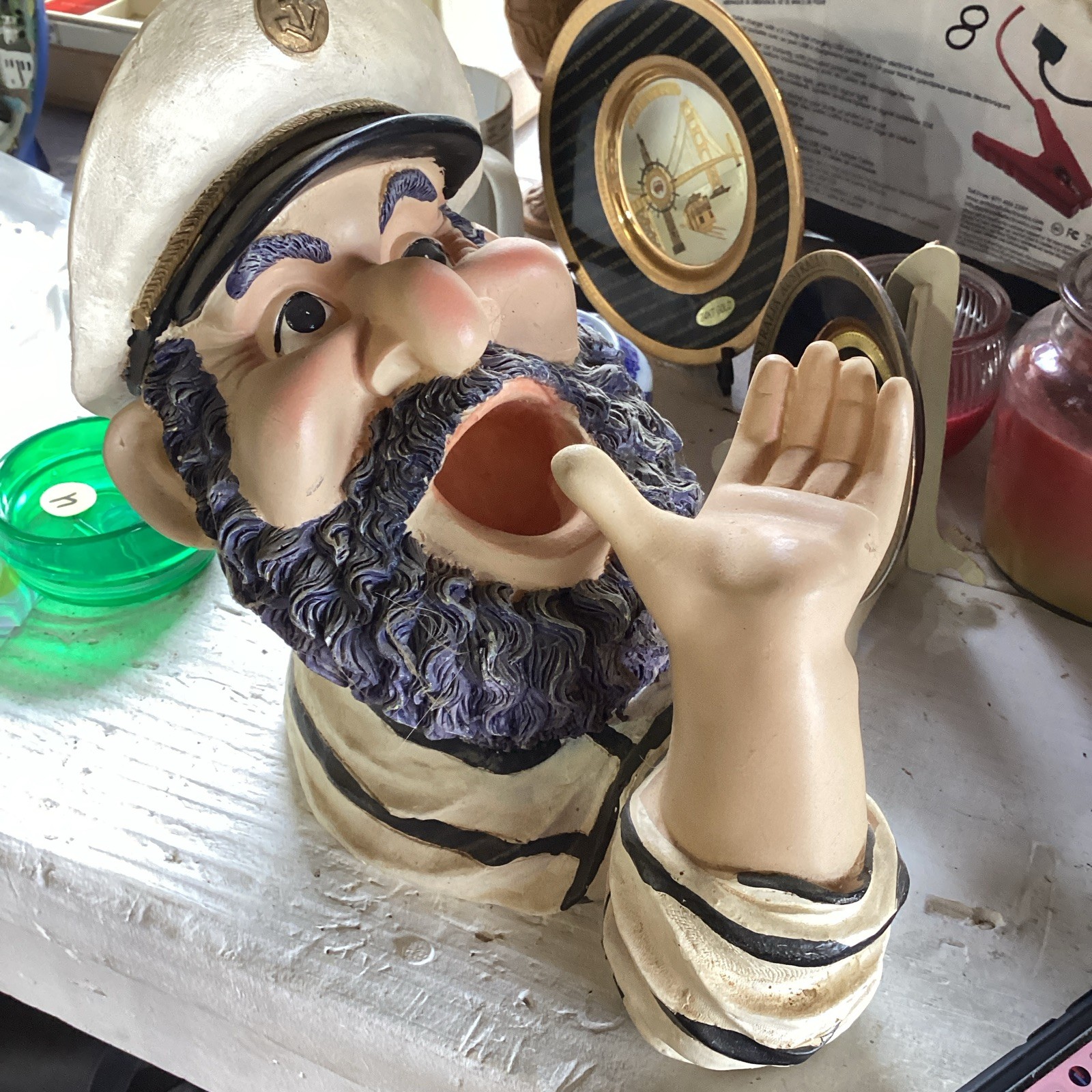Nautical Sailor Bust Wine Bottle Holder Striped Beige Black Blue White
